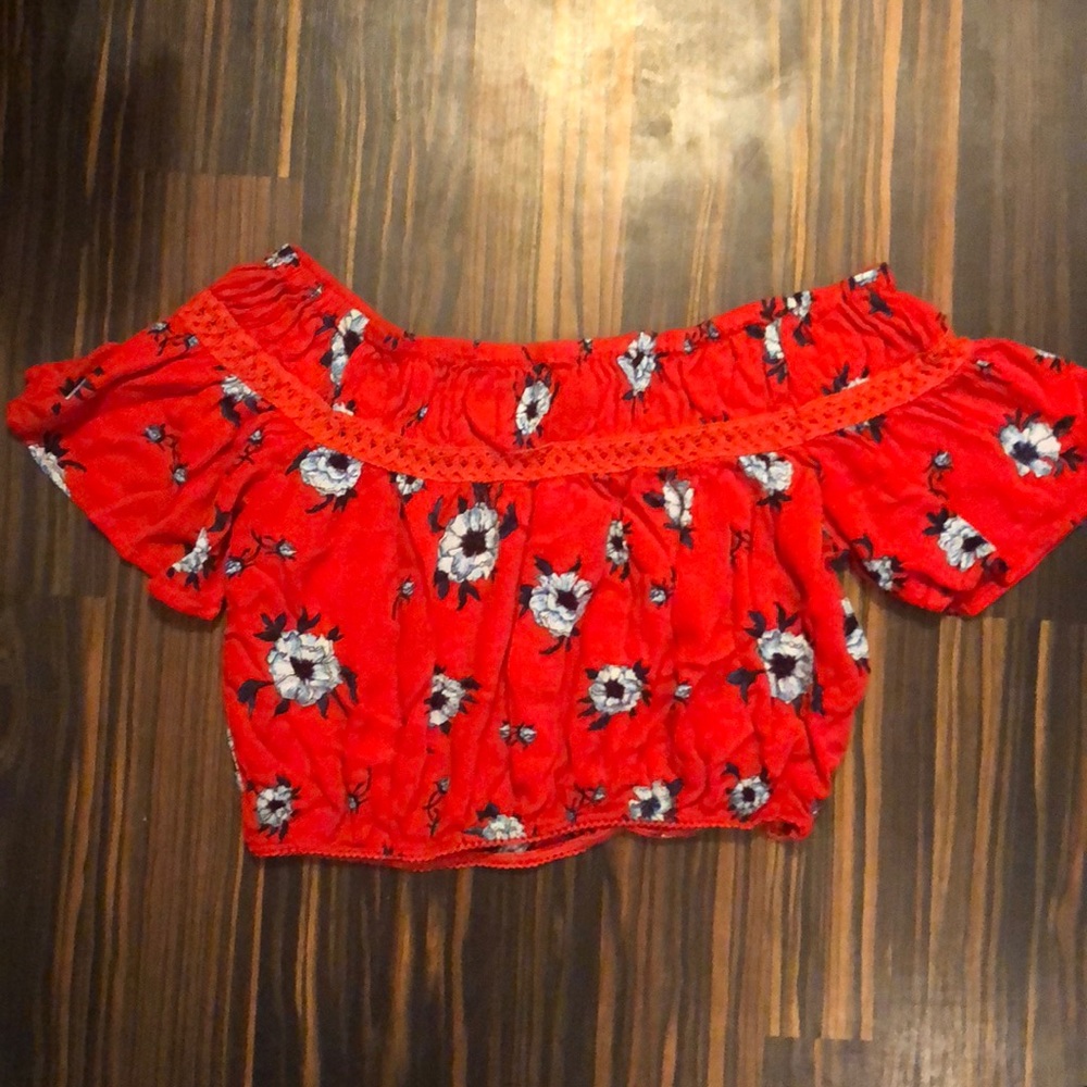 Red floral off the shoulder top